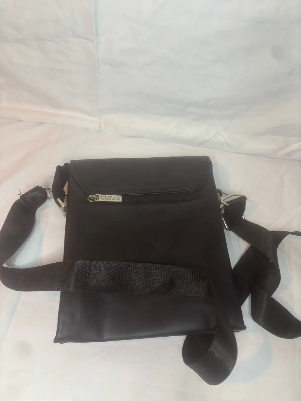 Gucci Black Nylon Messenger Bag with Silver Hardware